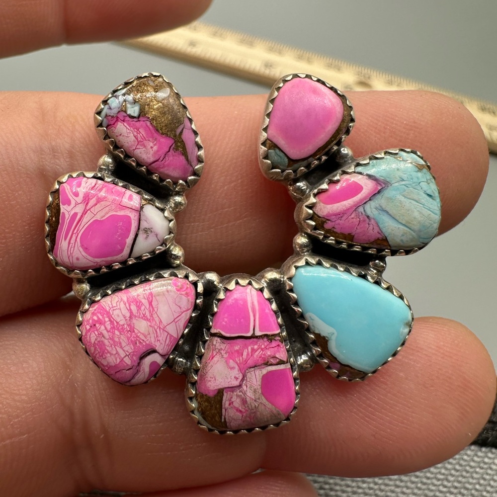 Cotton Candy Dahlia Turquoise Sterling Silver 925 Naja Adjustable Ring Handmade - Picture 5 of 9
